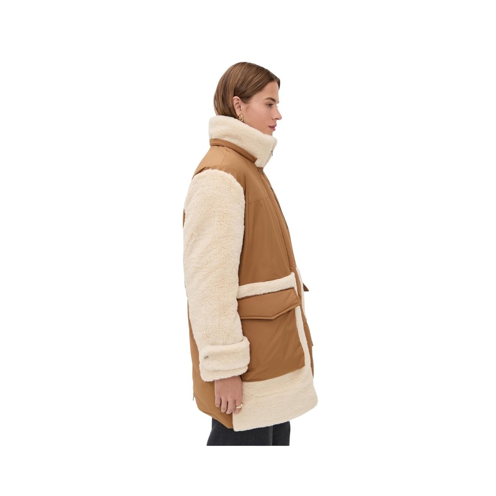 UGG W Kaysin Down Parka Chestnut Cream Mixed Media Shearling Coat 1171465 L - Picture 5 of 6